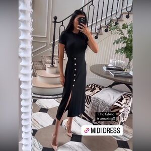 Rachel Parcell Black Midi Dress Gold Buttons XS